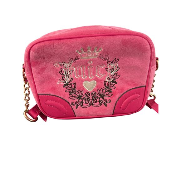 JUICY COUTURE Pink Flash HERITAGE Embroidered VELOUR Crossbody BAG - Picture 1 of 7